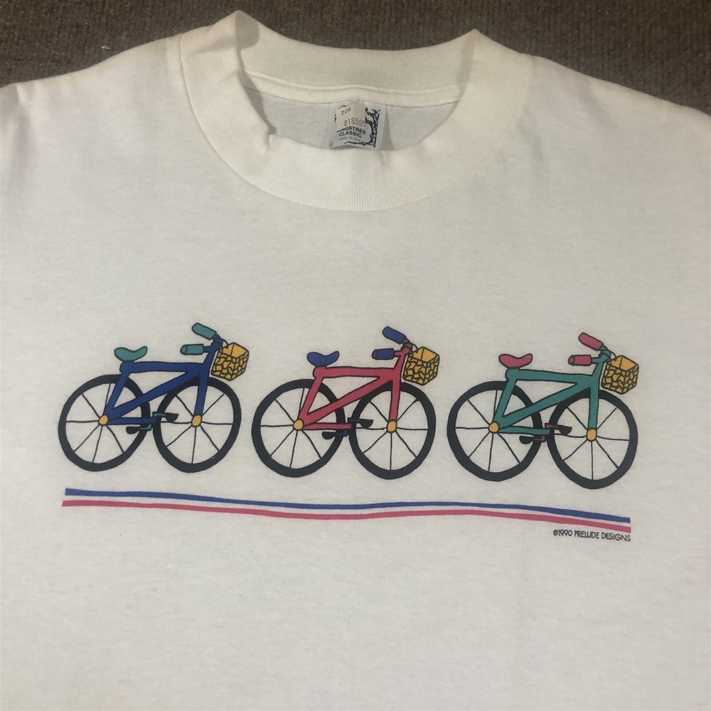 VTG Prelude Designs Bicycle/Bike Riding T-Shirt White 1990 Adult Small NWOT - Picture 2 of 5
